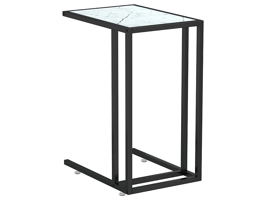 Table d'appoint ordinateur Marbre blanc 50x35x65cm Verre trempé
