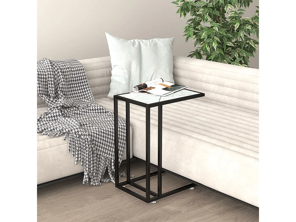 Table d'appoint ordinateur Marbre blanc 50x35x65cm Verre trempé