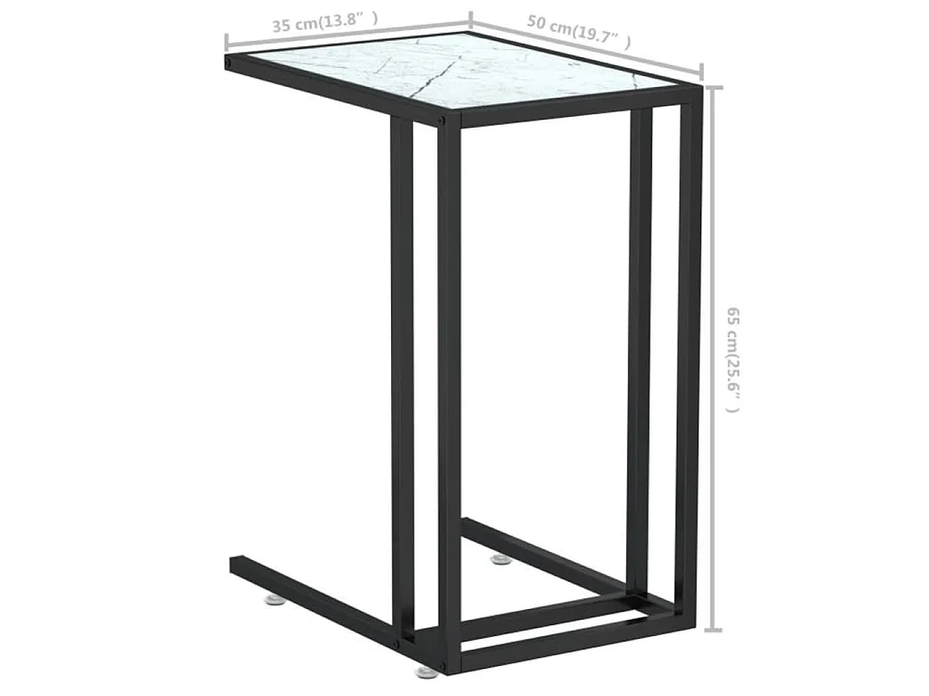 Table d'appoint ordinateur Marbre blanc 50x35x65cm Verre trempé
