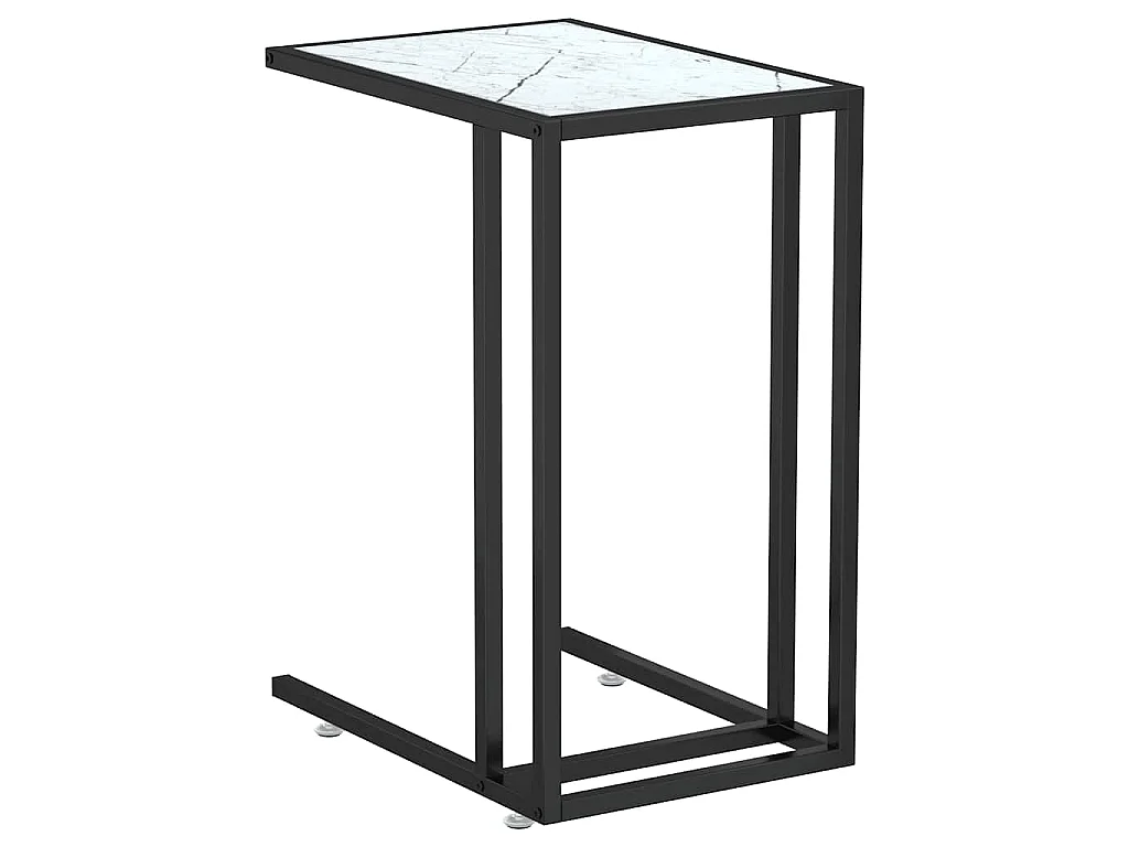 Table d'appoint ordinateur Marbre blanc 50x35x65cm Verre trempé
