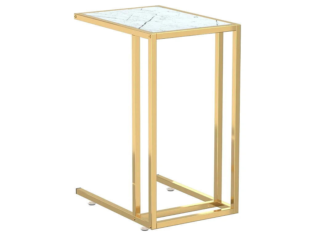 Computer bijzettafel 50x35x65 cm gehard glas witmarmerkleurig