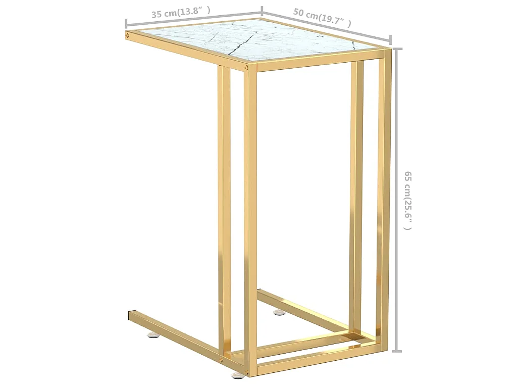 Computer bijzettafel 50x35x65 cm gehard glas witmarmerkleurig