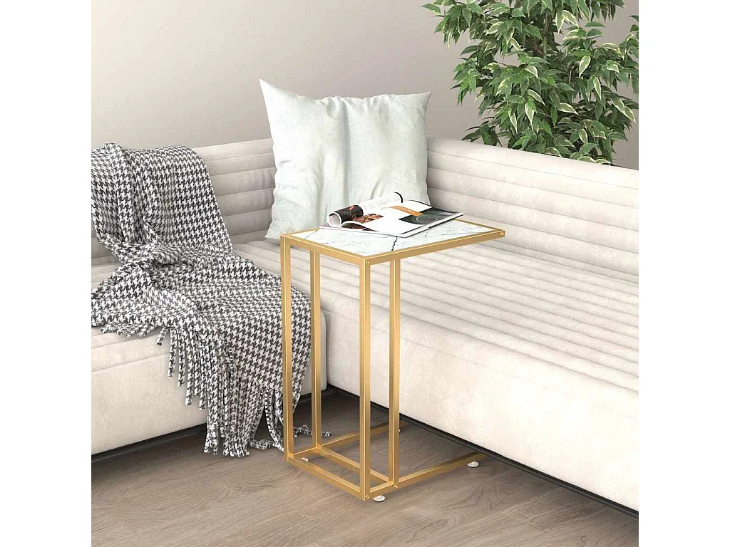Table d'appoint ordinateur Marbre blanc 50x35x65cm Verre trempé