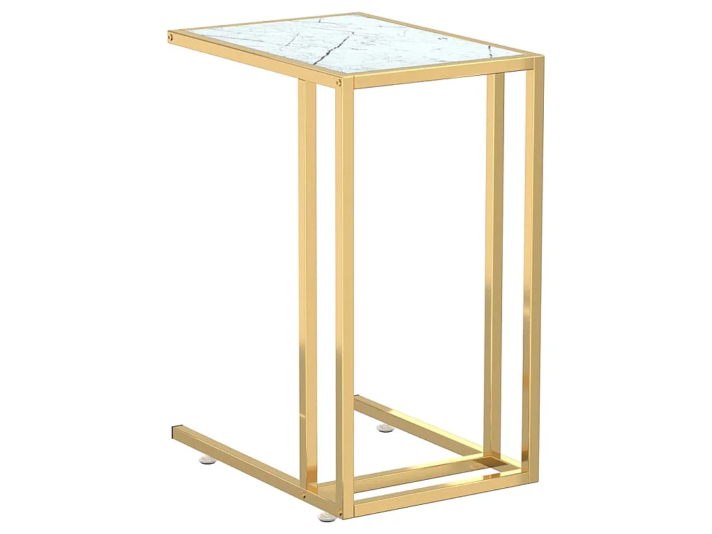 Table d'appoint ordinateur Marbre blanc 50x35x65cm Verre trempé