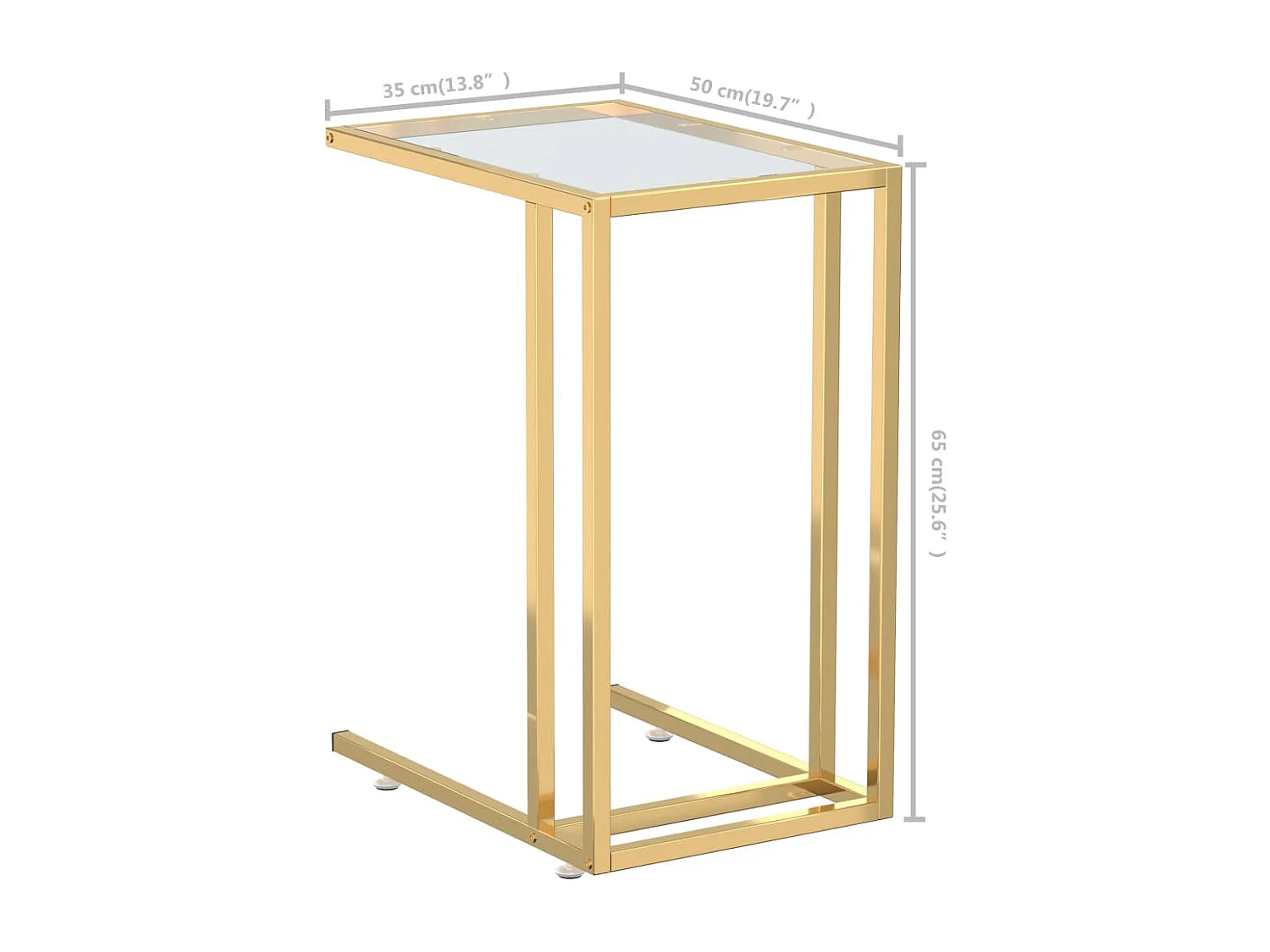 Computer bijzettafel 50x35x65 cm gehard glas transparant
