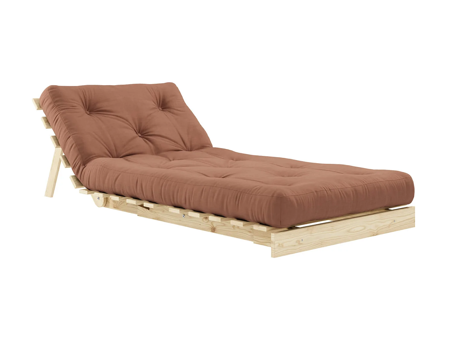 Canapé convertible ROOTS en pin massif naturel avec matelas futon noisette 90x200