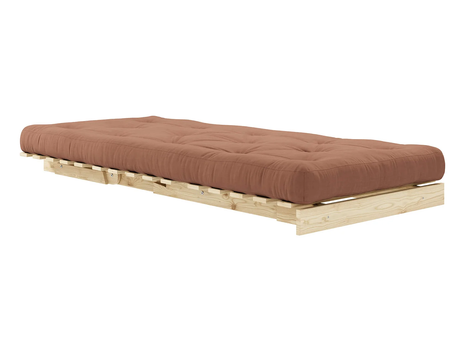 Canapé convertible ROOTS en pin massif naturel avec matelas futon noisette 90x200