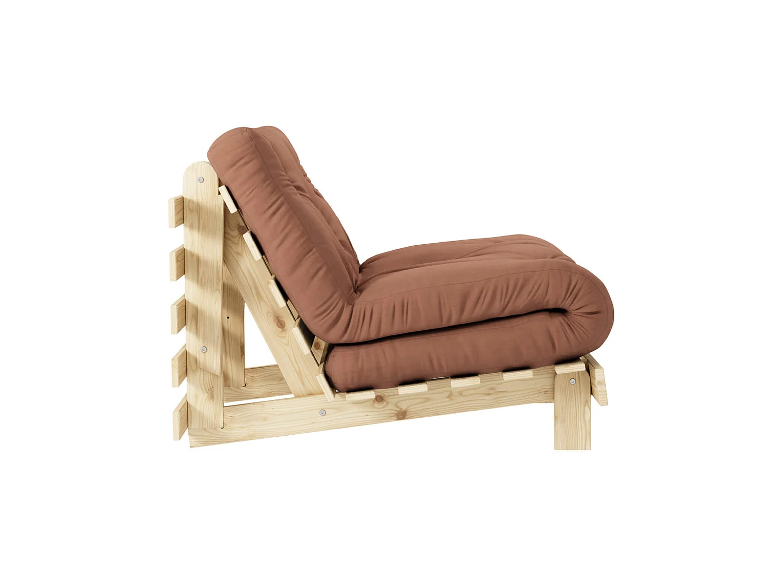 Canapé convertible ROOTS en pin massif naturel avec matelas futon noisette 90x200