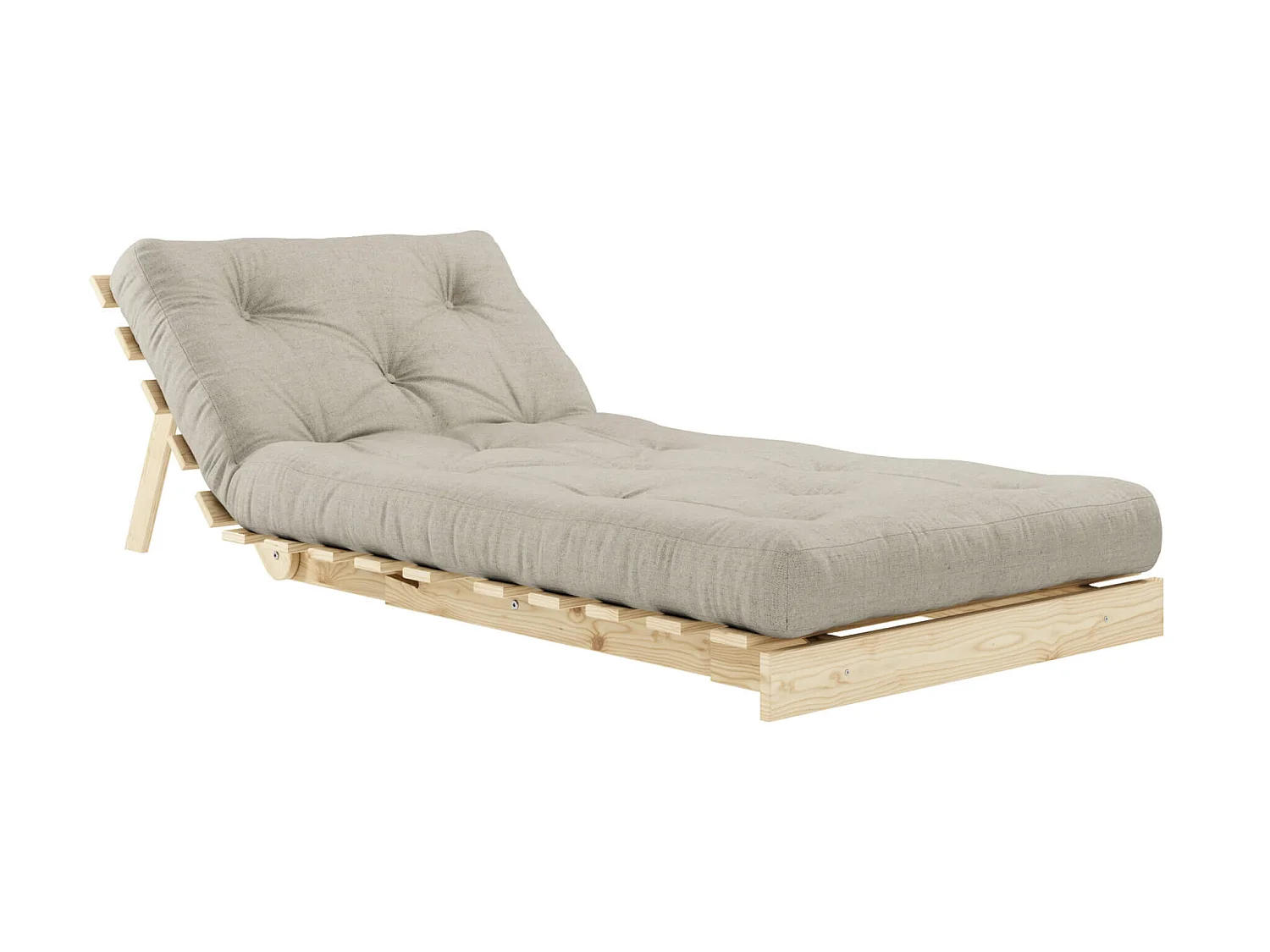 Canapé convertible ROOTS en pin massif naturel avec matelas futon lin 90x200