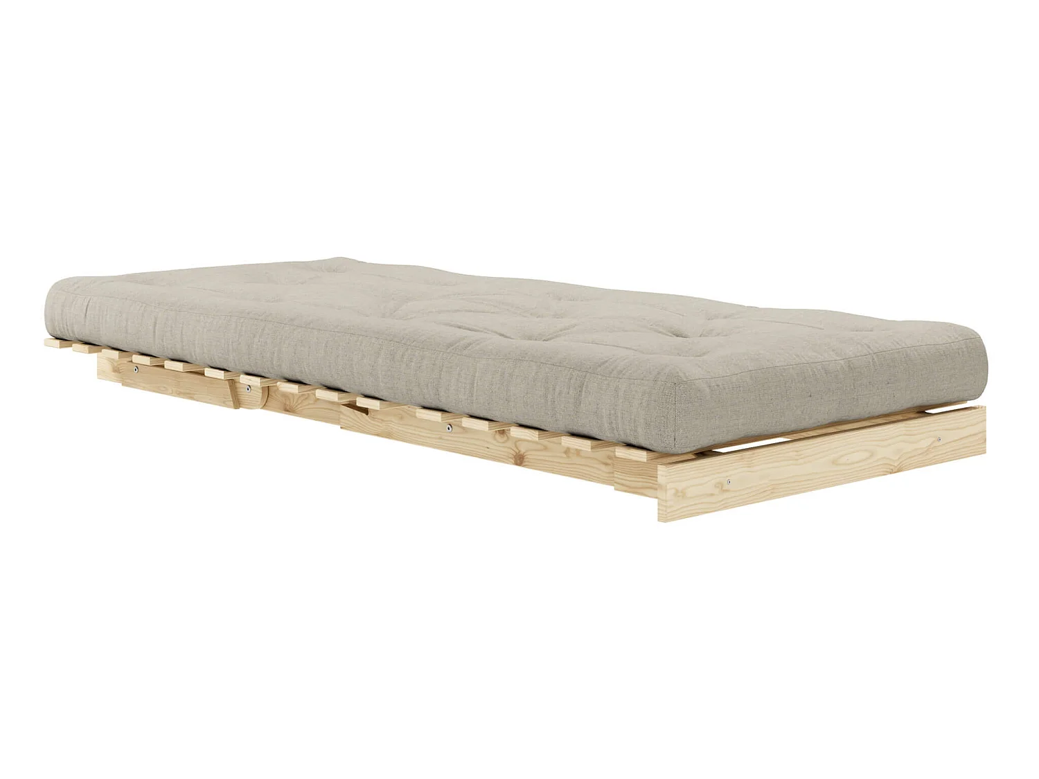 Canapé convertible ROOTS en pin massif naturel avec matelas futon lin 90x200