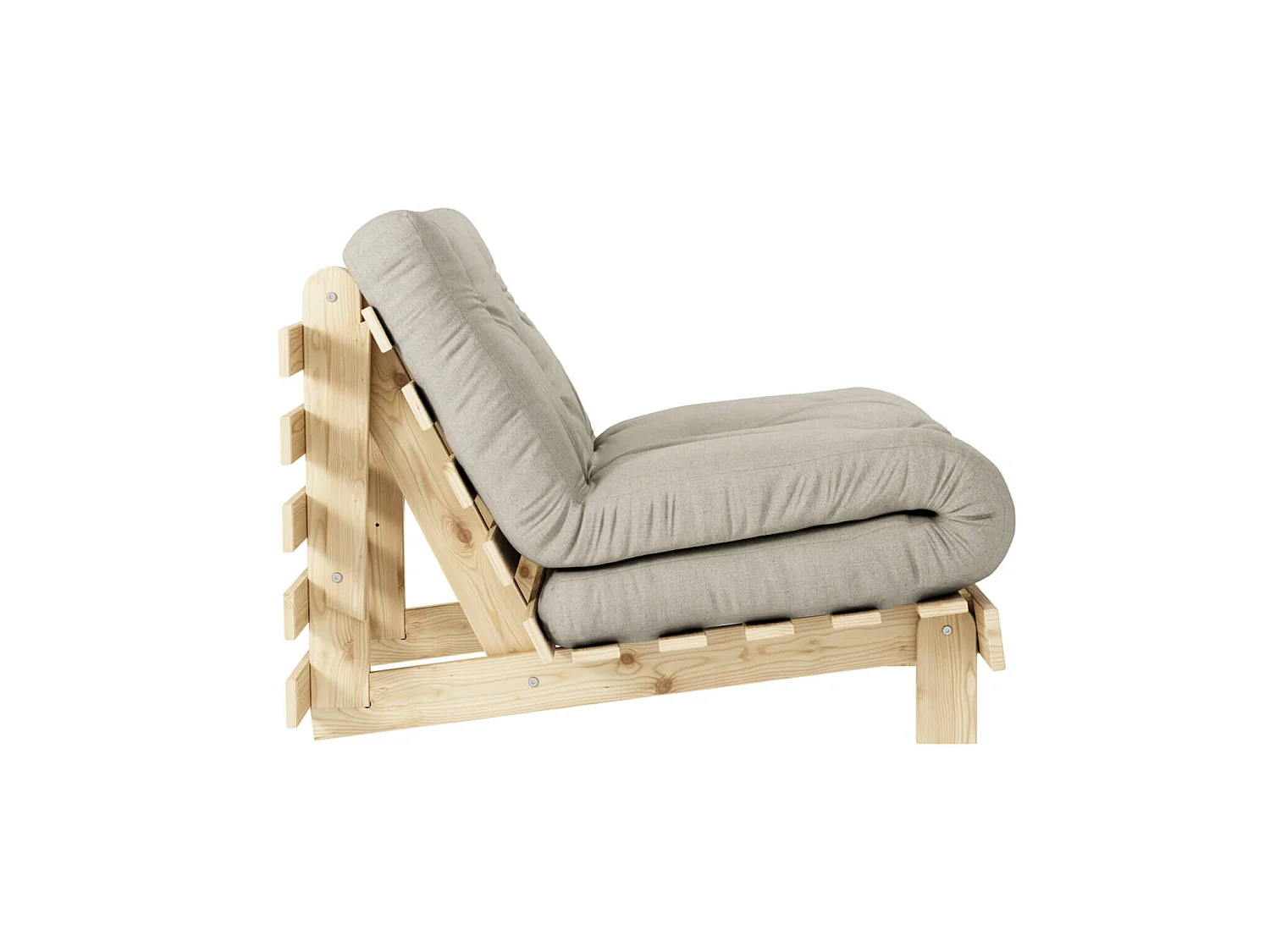 Canapé convertible ROOTS en pin massif naturel avec matelas futon lin 90x200