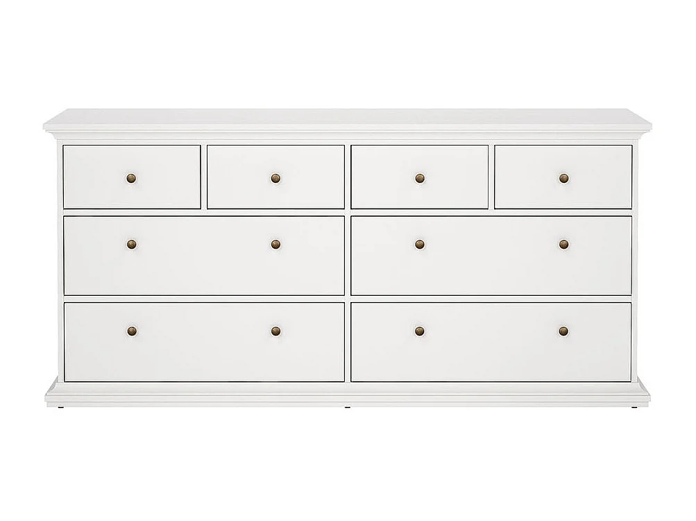 Venedig Kommode mit 4 grossen Schubladen und 4 kleinen Schubladen, Breite 183 cm, Höhe 86 cm weiss.