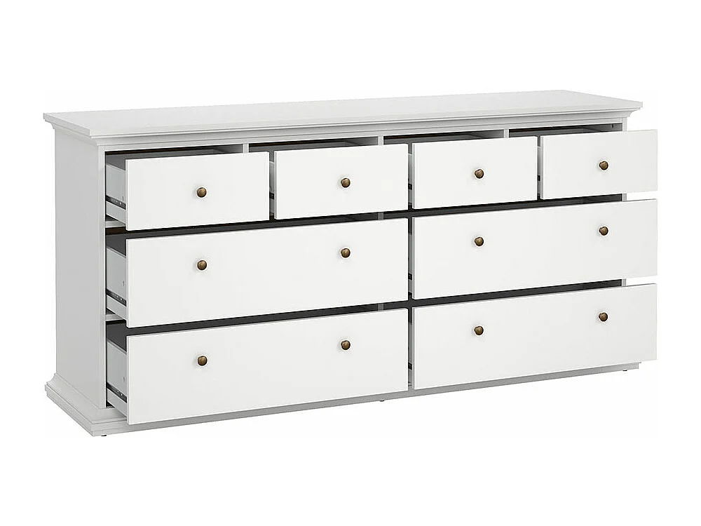 Venedig Kommode mit 4 grossen Schubladen und 4 kleinen Schubladen, Breite 183 cm, Höhe 86 cm weiss.