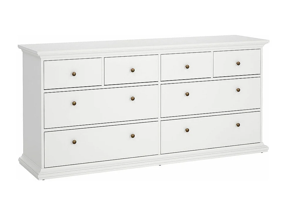 Venedig Kommode mit 4 grossen Schubladen und 4 kleinen Schubladen, Breite 183 cm, Höhe 86 cm weiss.