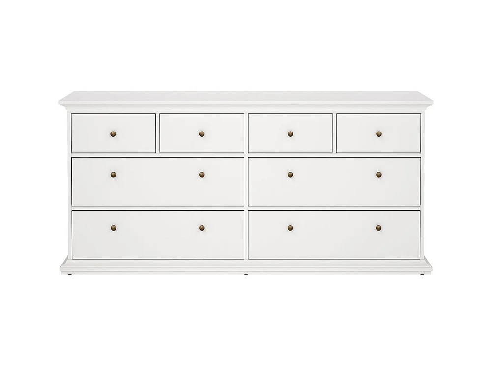 Venise Commode avec 4 grands tiroirs et 4 petits tiroirs, largeur 183 cm, hauteur 86 cm, blanc.
