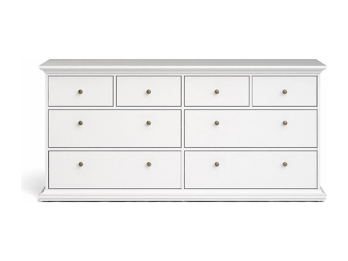 Venise Commode avec 4 grands tiroirs et 4 petits tiroirs, largeur 183 cm, hauteur 86 cm, blanc.