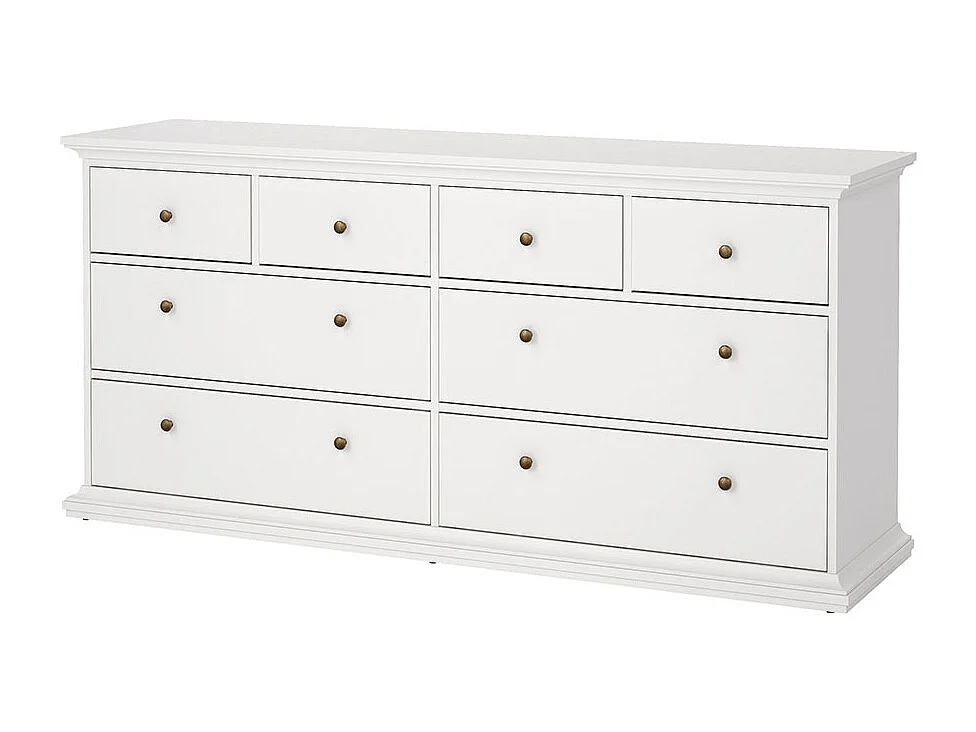 Venise Commode avec 4 grands tiroirs et 4 petits tiroirs, largeur 183 cm, hauteur 86 cm, blanc.