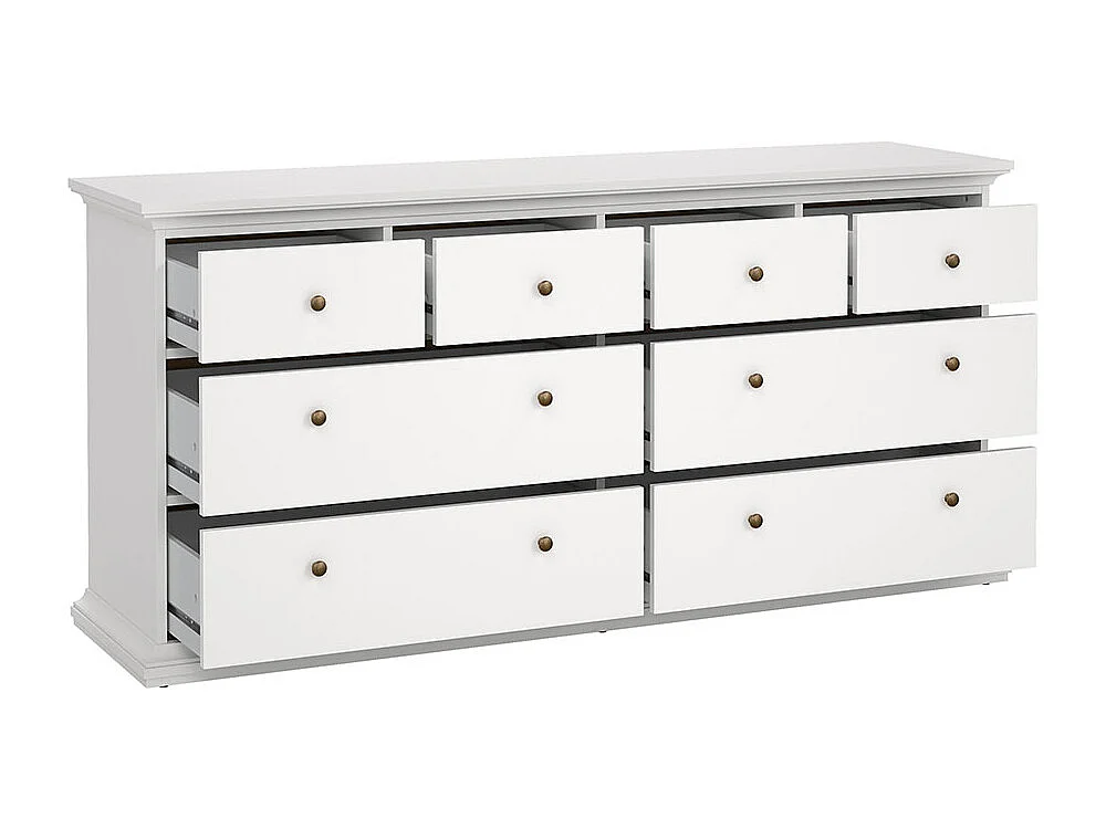 Venise Commode avec 4 grands tiroirs et 4 petits tiroirs, largeur 183 cm, hauteur 86 cm, blanc.
