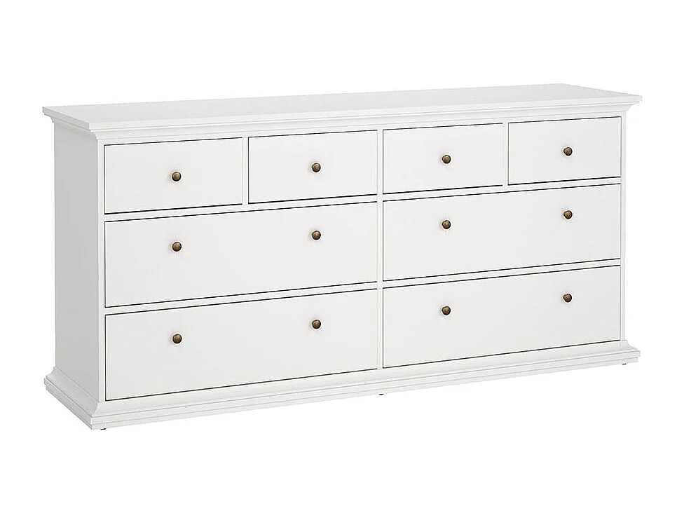 Venise Commode avec 4 grands tiroirs et 4 petits tiroirs, largeur 183 cm, hauteur 86 cm, blanc.