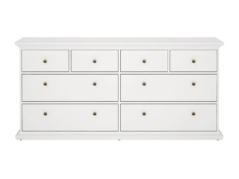 Venise Commode avec 4 grands tiroirs et 4 petits tiroirs, largeur 183 cm, hauteur 86 cm, blanc.