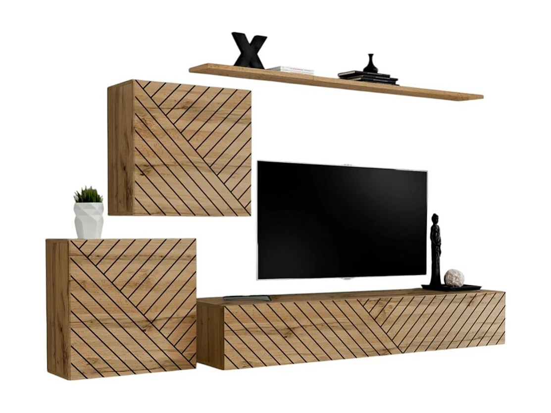 Ensemble de meubles design de salon SWITCH V, coloris chêne wotan finitions fraisées.