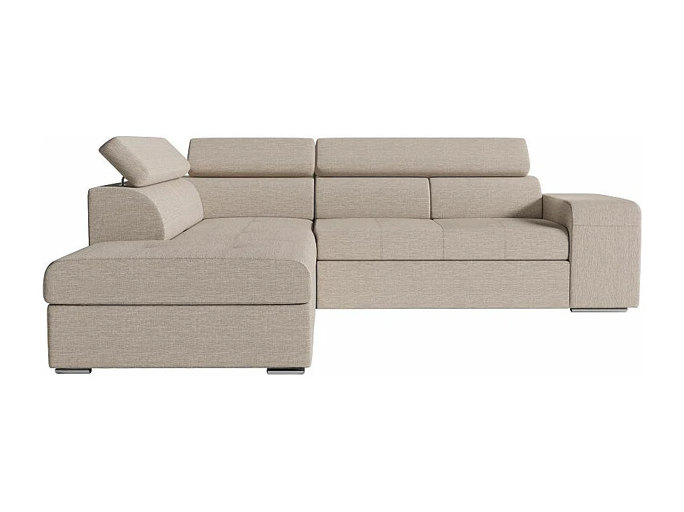 Canapé d'angle gauche 3 places Soan convertible en tissu - Beige - L262 x P220 x H76cm - Loungitude