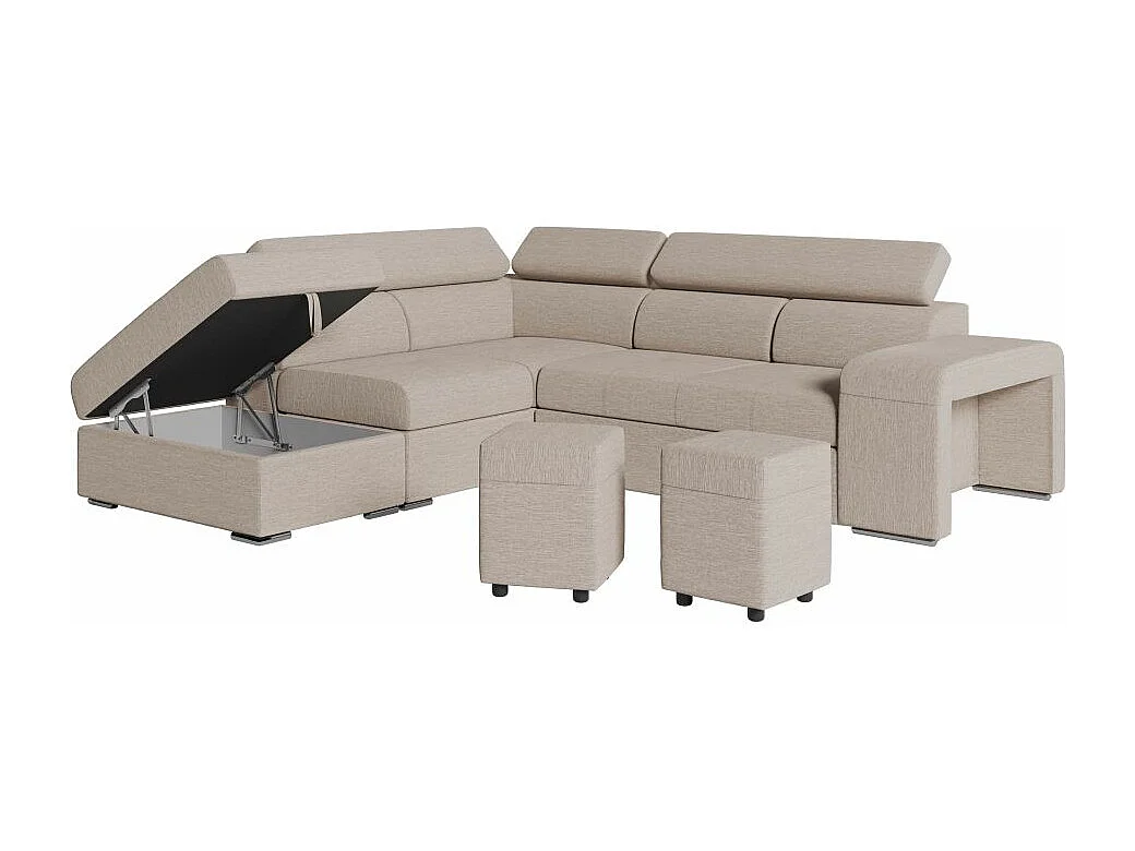 Canapé d'angle gauche 3 places Soan convertible en tissu - Beige - L262 x P220 x H76cm - Loungitude