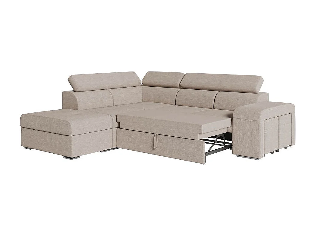 Canapé d'angle gauche 3 places Soan convertible en tissu - Beige - L262 x P220 x H76cm - Loungitude