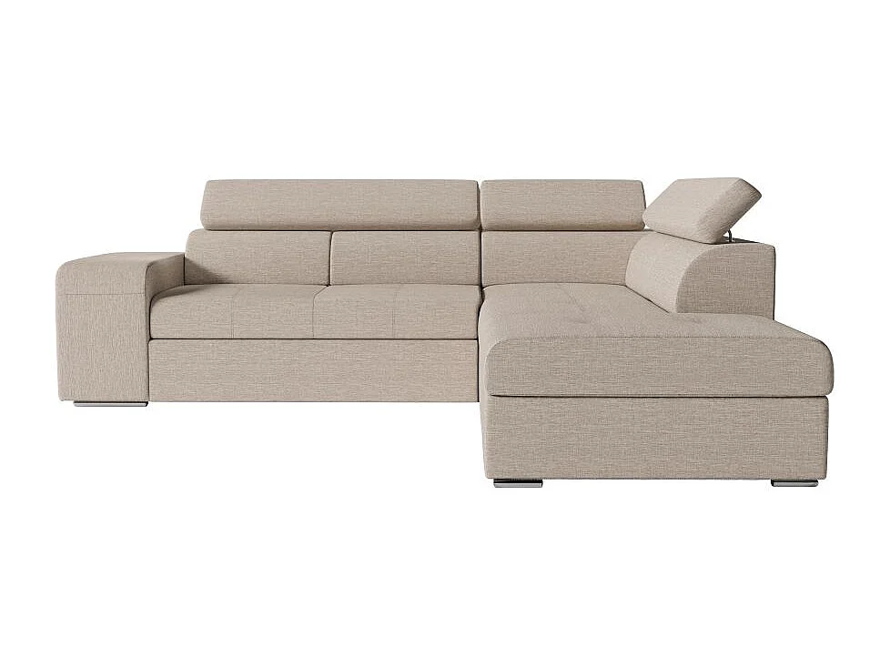 Canapé d'angle droit 3 places Soan convertible en tissu - Beige - L262 x P220 x H76cm - Loungitude
