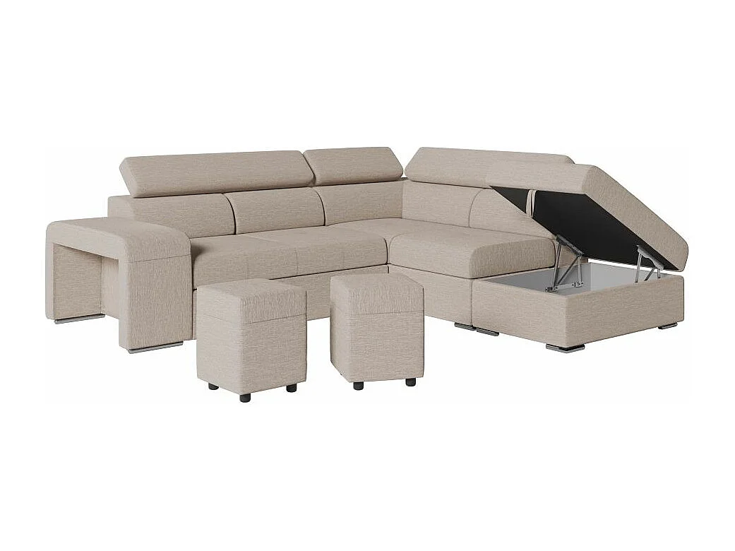 Canapé d'angle droit 3 places Soan convertible en tissu - Beige - L262 x P220 x H76cm - Loungitude