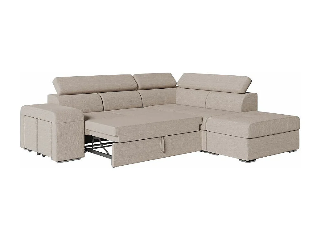 Canapé d'angle droit 3 places Soan convertible en tissu - Beige - L262 x P220 x H76cm - Loungitude
