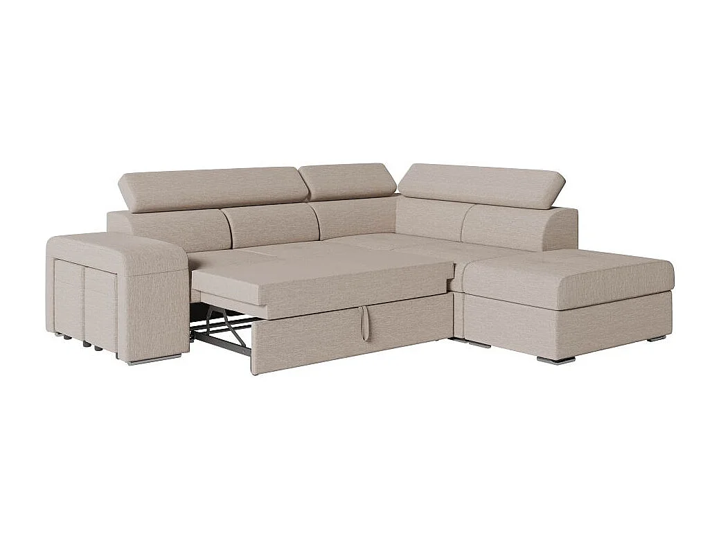 Canapé d'angle droit 3 places Soan convertible en tissu - Beige - L262 x P220 x H76cm - Loungitude