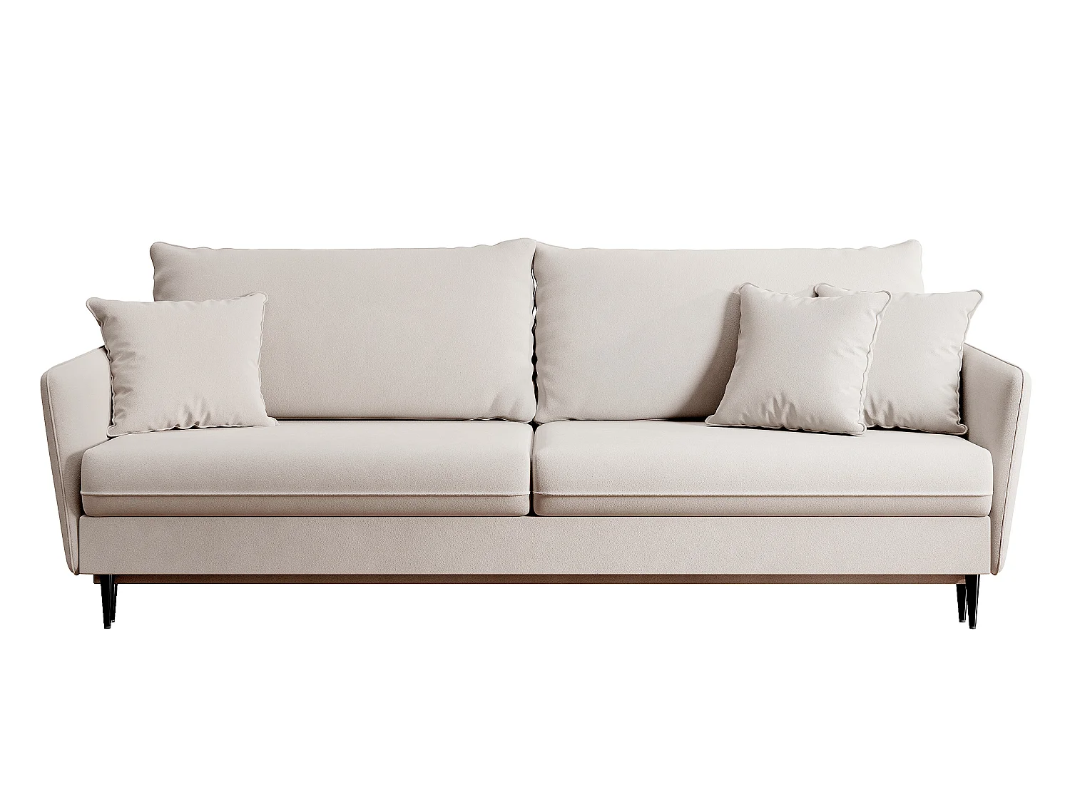 Canapé - 221 cm - trois places velours hydrophobe - beige - pieds noirs - VOLIO