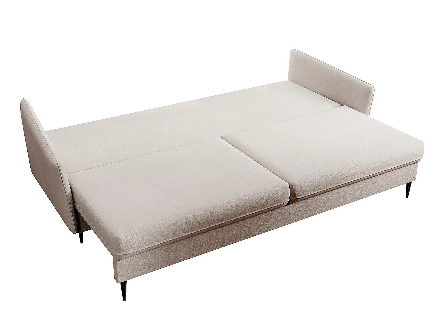 Canapé - 221 cm - trois places velours hydrophobe - beige - pieds noirs - VOLIO
