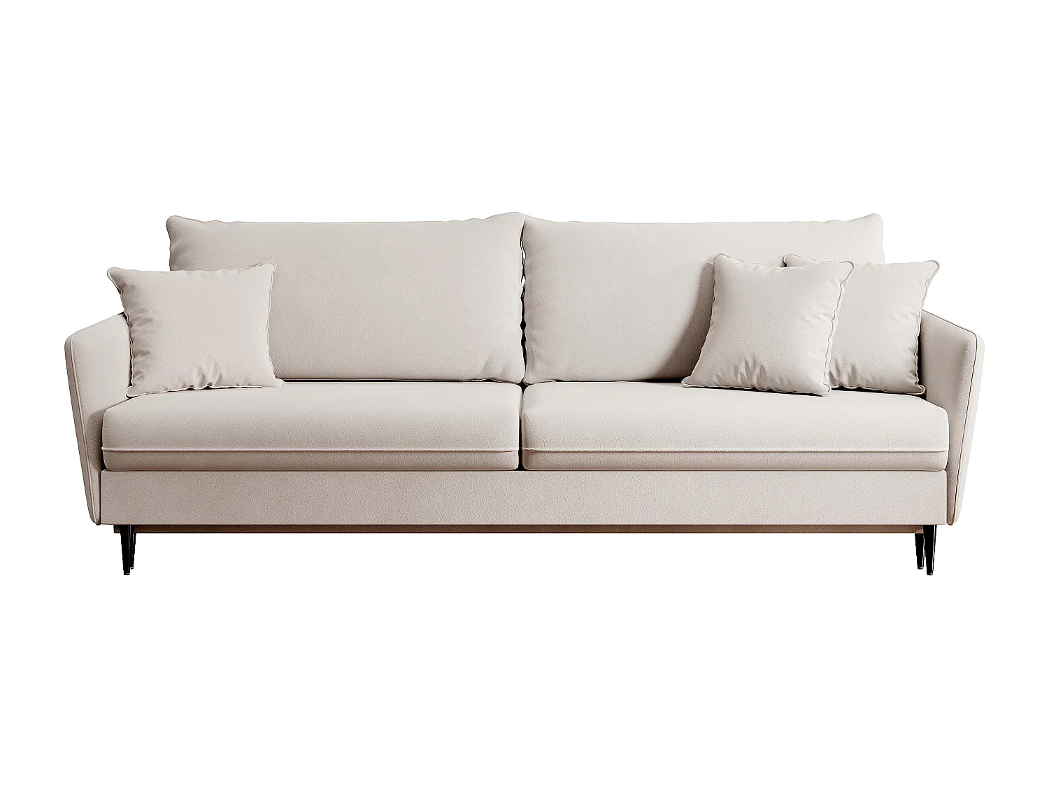 Canapé - 221 cm - trois places velours hydrophobe - beige - pieds noirs - VOLIO