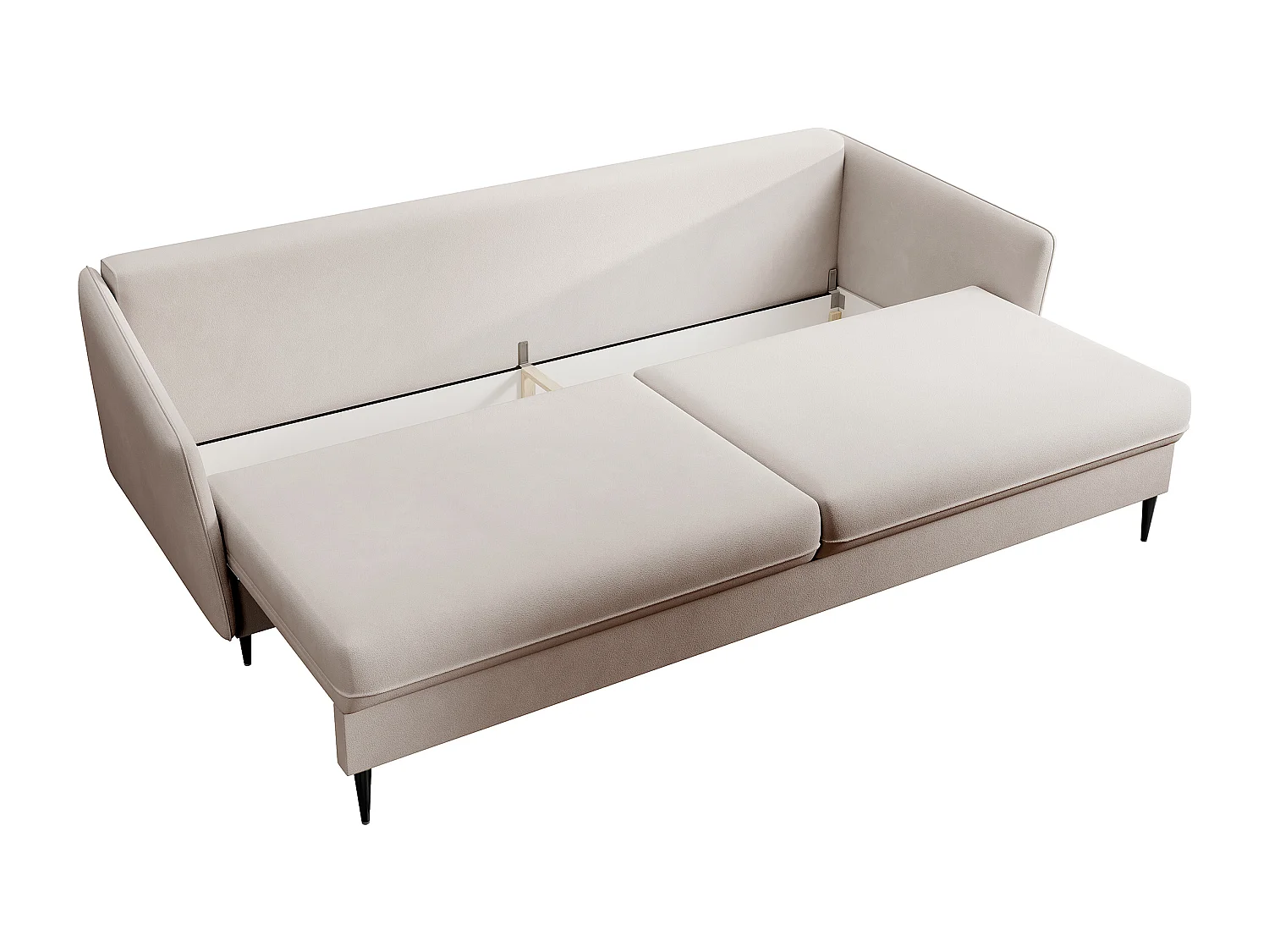 Canapé - 221 cm - trois places velours hydrophobe - beige - pieds noirs - VOLIO