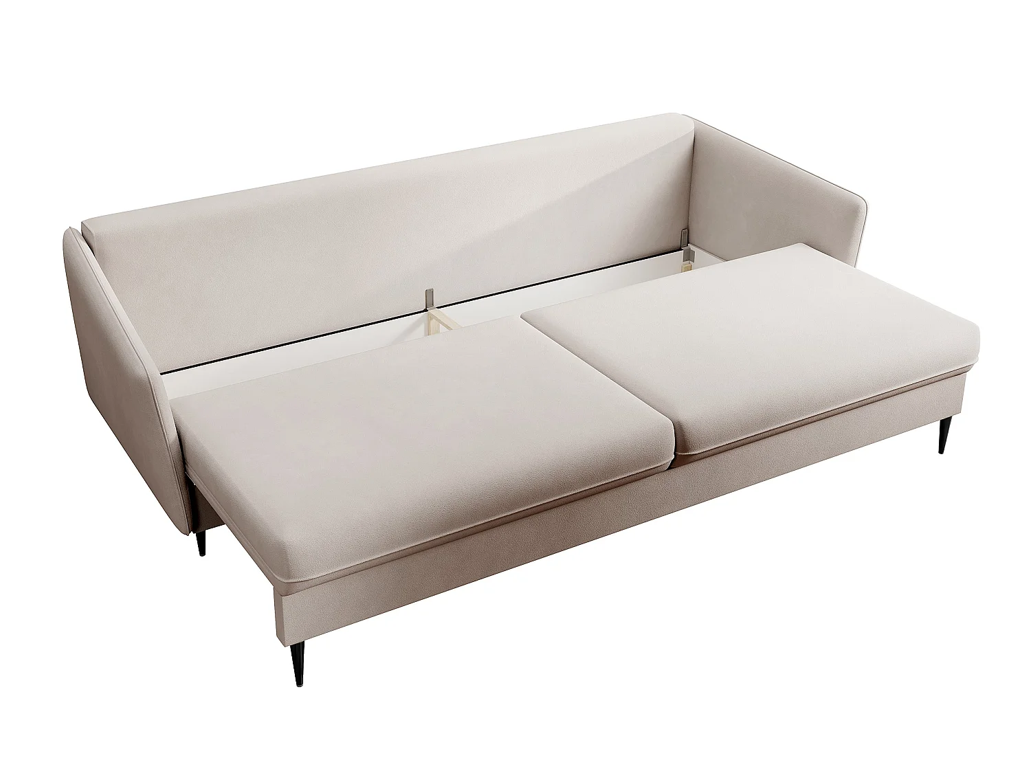Canapé - 221 cm - trois places velours hydrophobe - beige - pieds noirs - VOLIO
