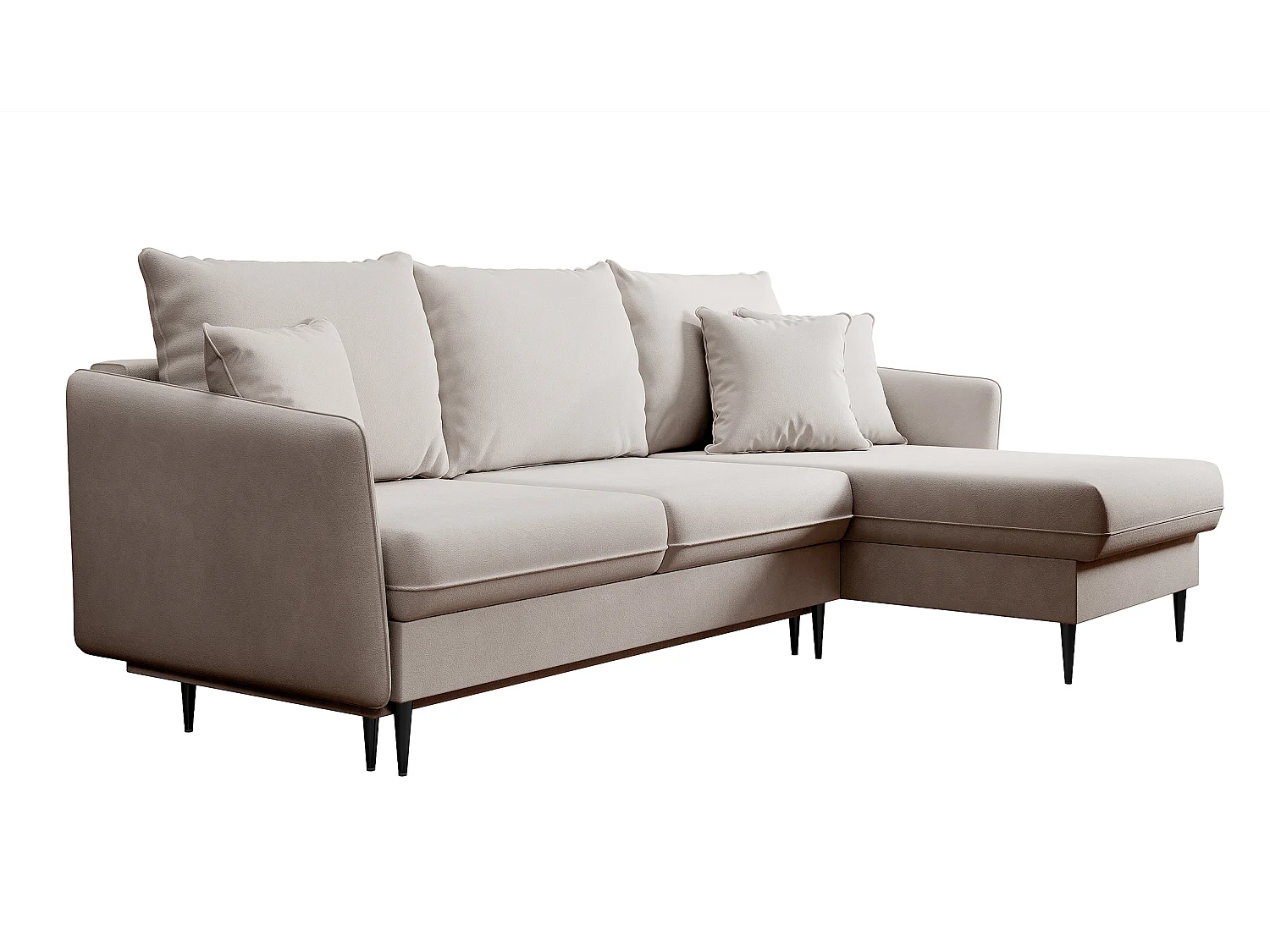 Canapé d'angle - 223 cm - avec fonction couchage - velours hydrophobe - beige - pieds noirs - VOLIO