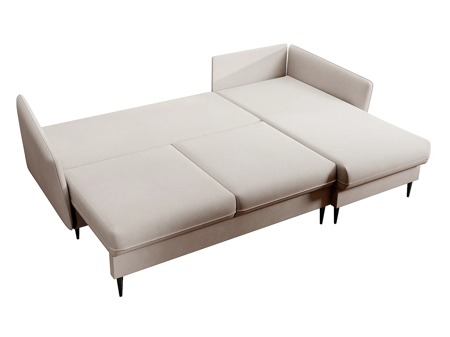 Canapé d'angle - 223 cm - avec fonction couchage - velours hydrophobe - beige - pieds noirs - VOLIO
