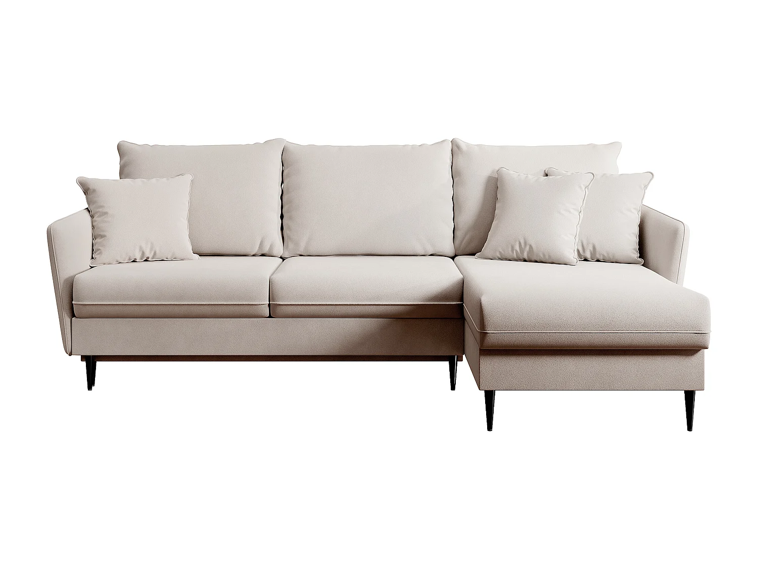 Hoekbank - 223 cm - met slaapfunctie - hydrofoob fluweel - beige - zwarte poten - VOLIO