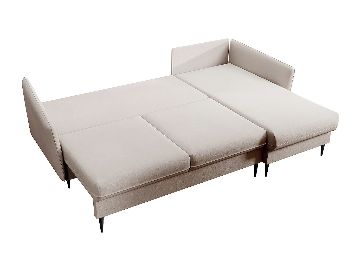 Hoekbank - 223 cm - met slaapfunctie - hydrofoob fluweel - beige - zwarte poten - VOLIO