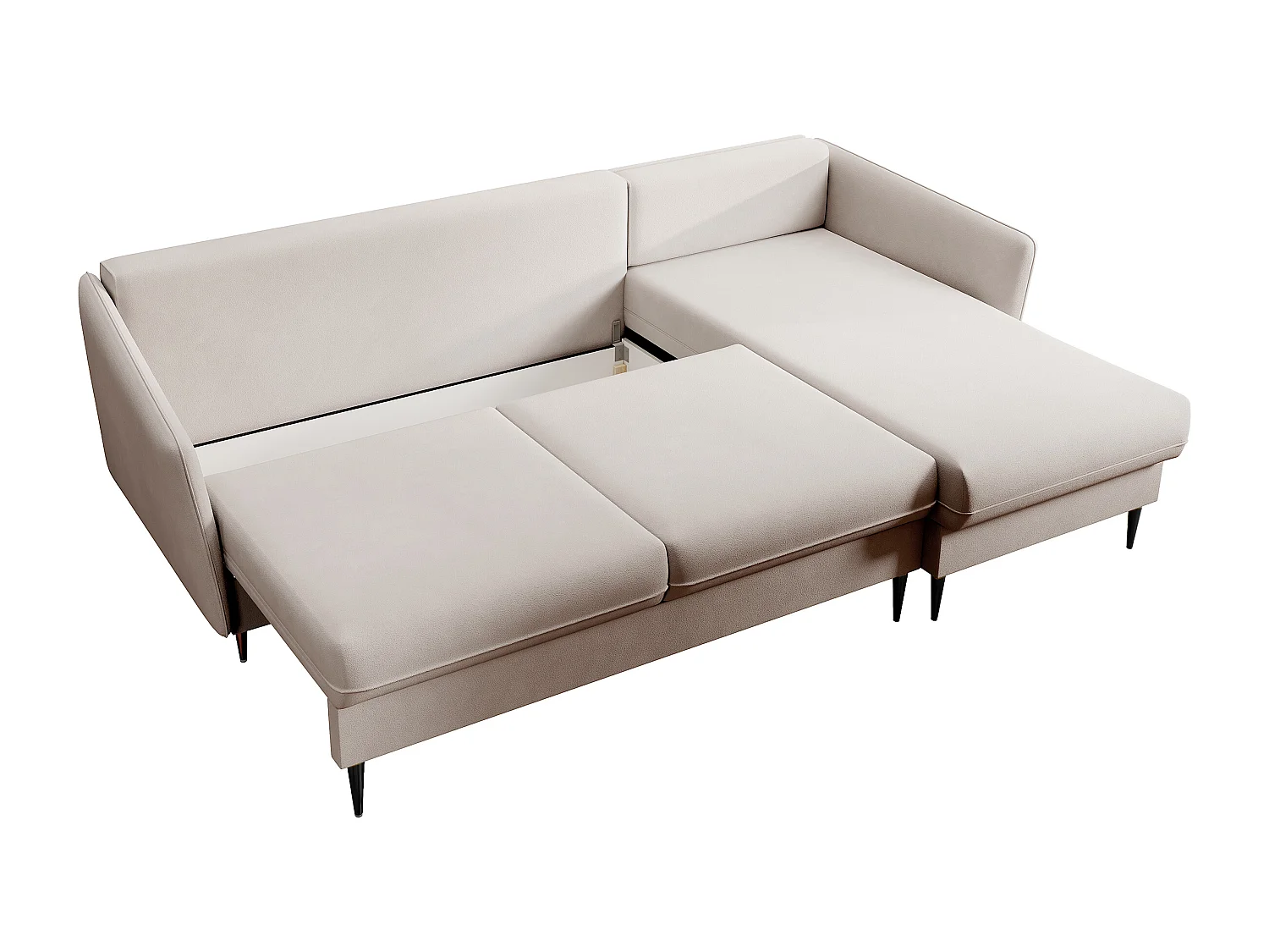 Hoekbank - 223 cm - met slaapfunctie - hydrofoob fluweel - beige - zwarte poten - VOLIO