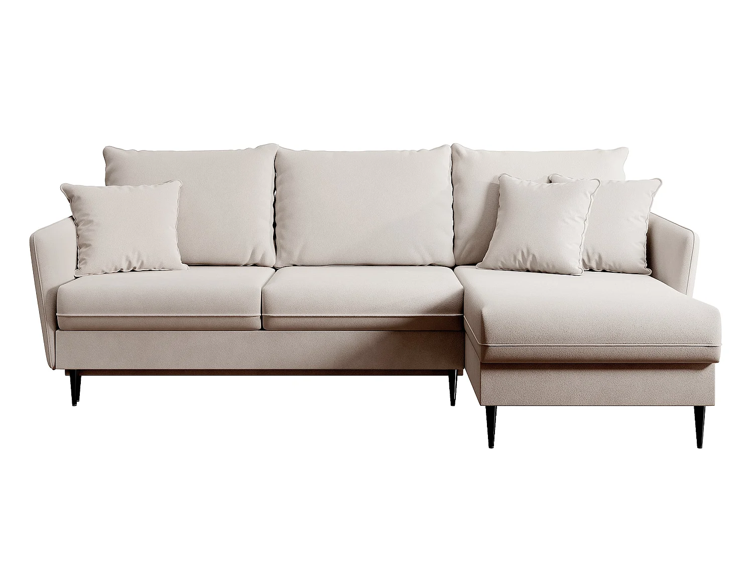 Hoekbank - 223 cm - met slaapfunctie - hydrofoob fluweel - beige - zwarte poten - VOLIO