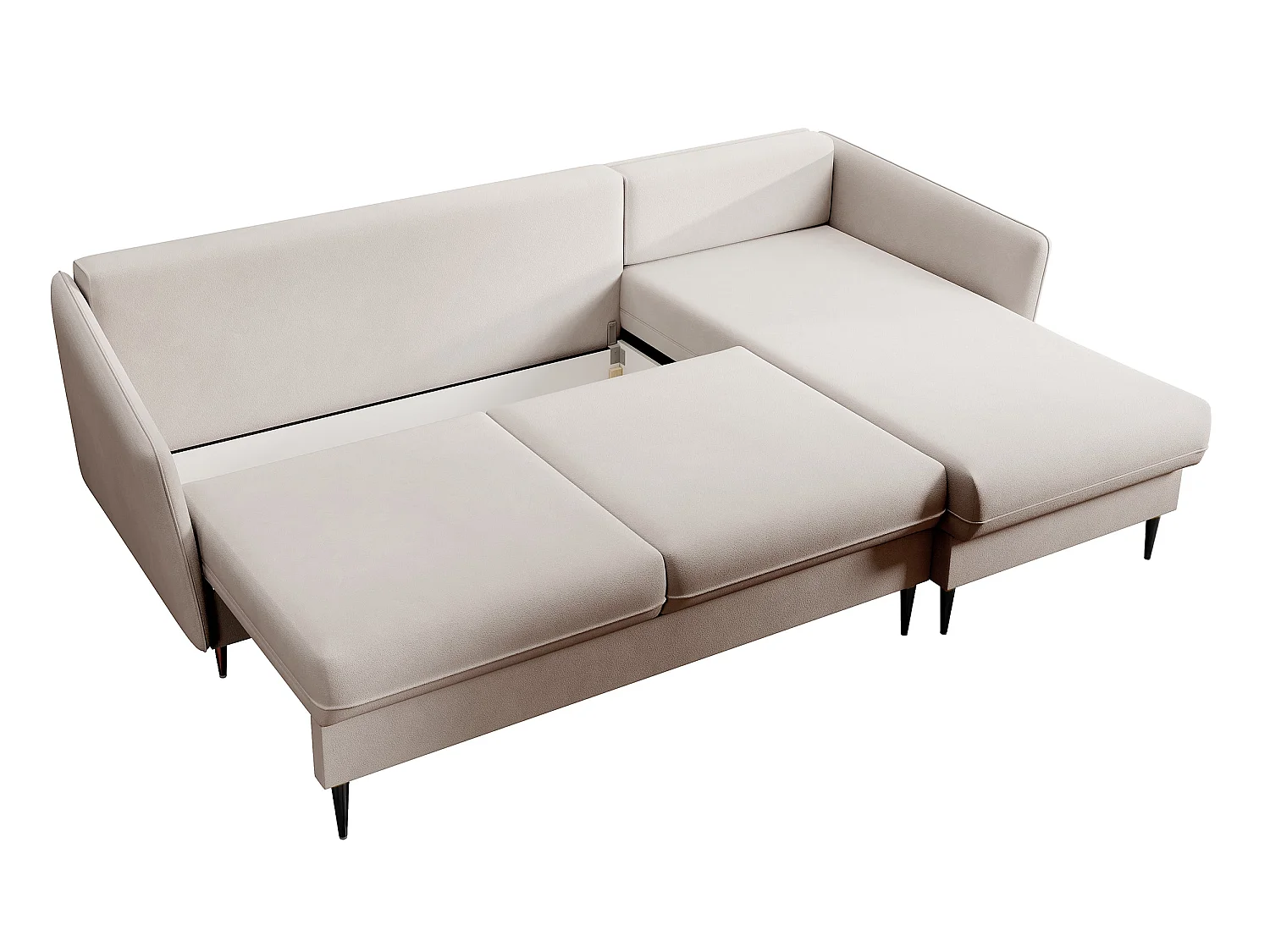 Hoekbank - 223 cm - met slaapfunctie - hydrofoob fluweel - beige - zwarte poten - VOLIO