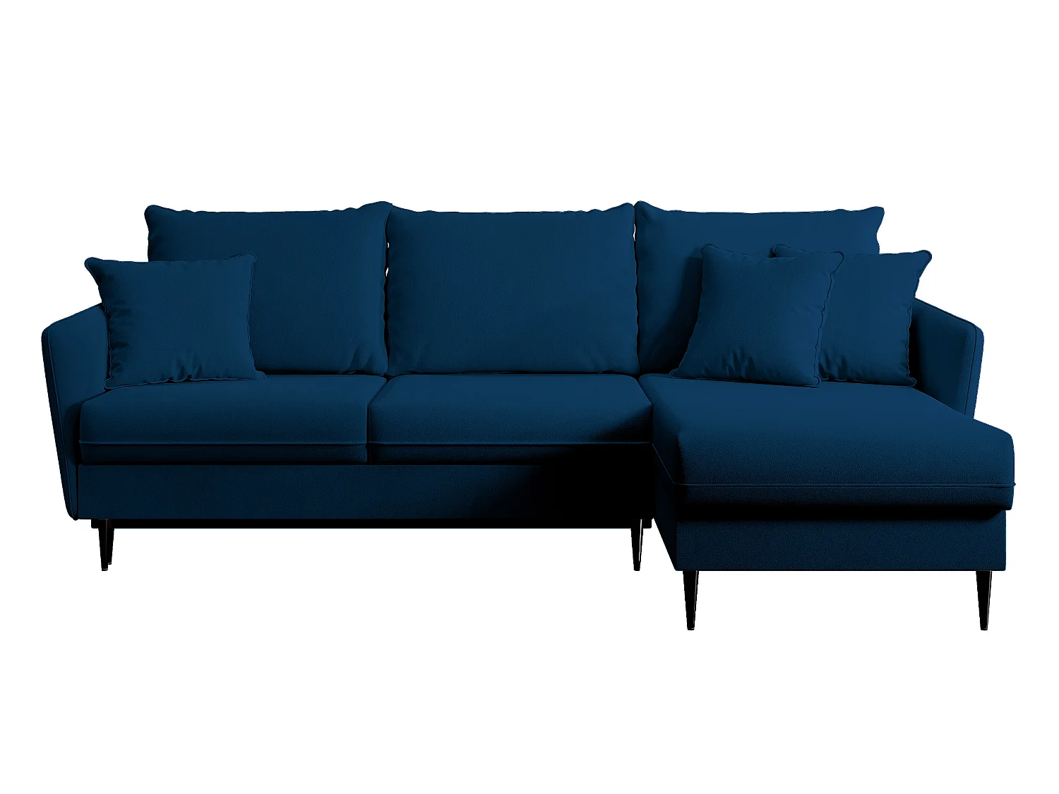 Canapé d'angle - 223 cm - avec fonction couchage - velours hydrophobe - bleu marin - pieds noirs - VOLIO
