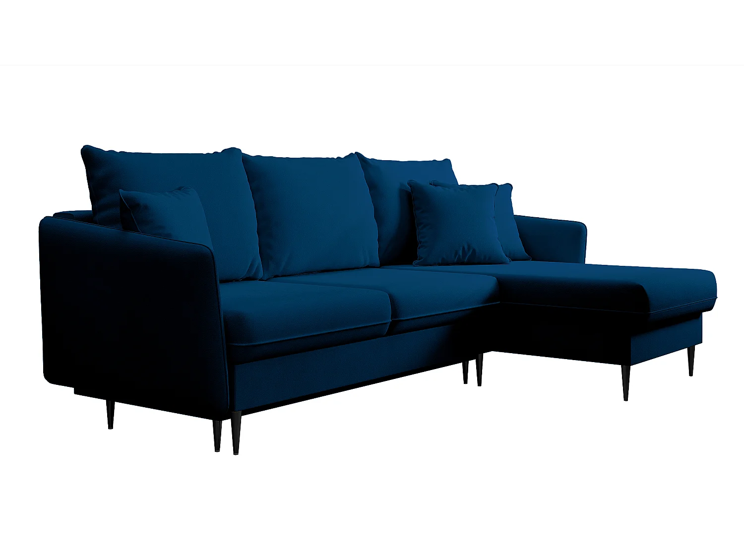 Canapé d'angle - 223 cm - avec fonction couchage - velours hydrophobe - bleu marin - pieds noirs - VOLIO