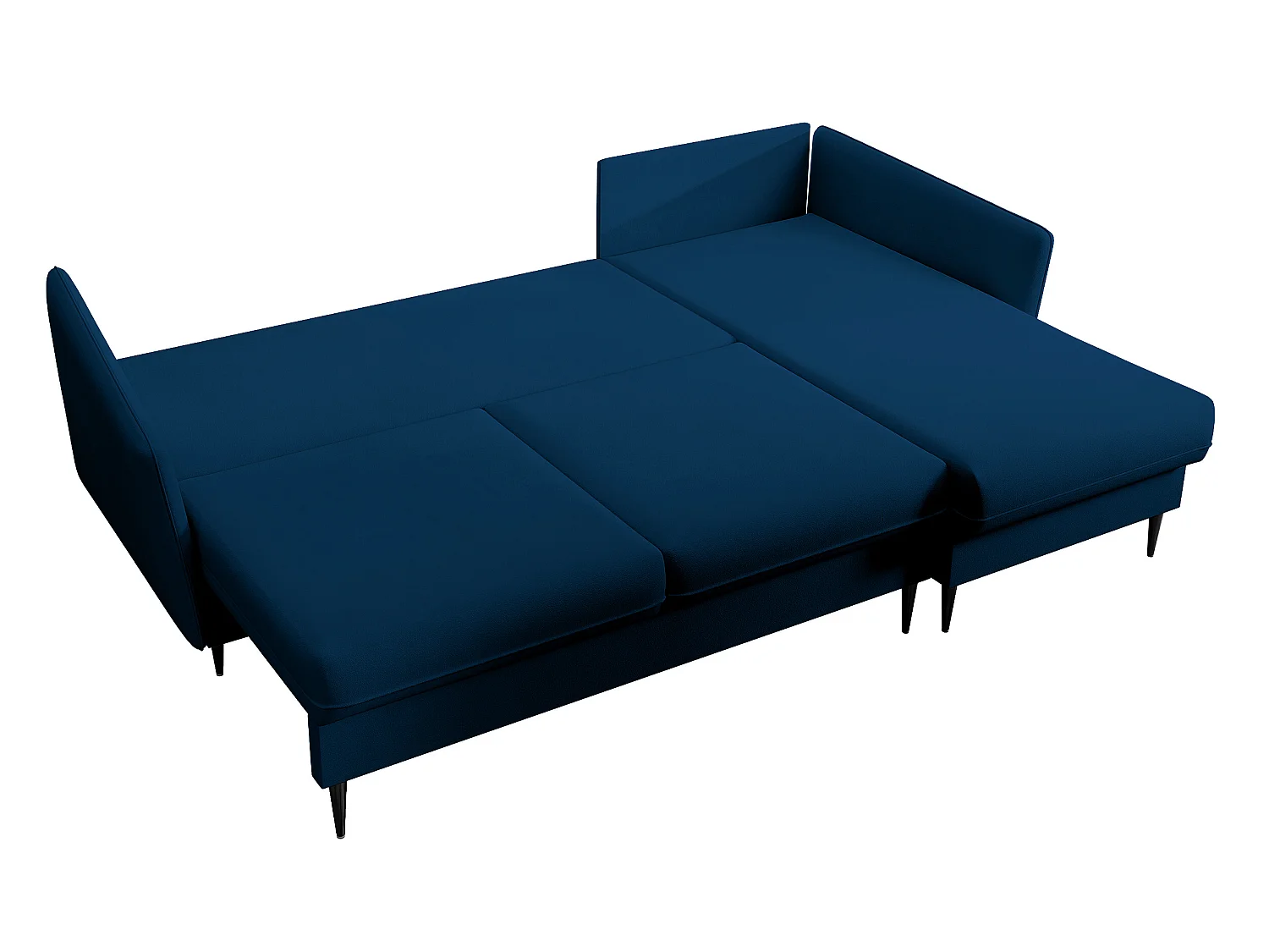 Canapé d'angle - 223 cm - avec fonction couchage - velours hydrophobe - bleu marin - pieds noirs - VOLIO