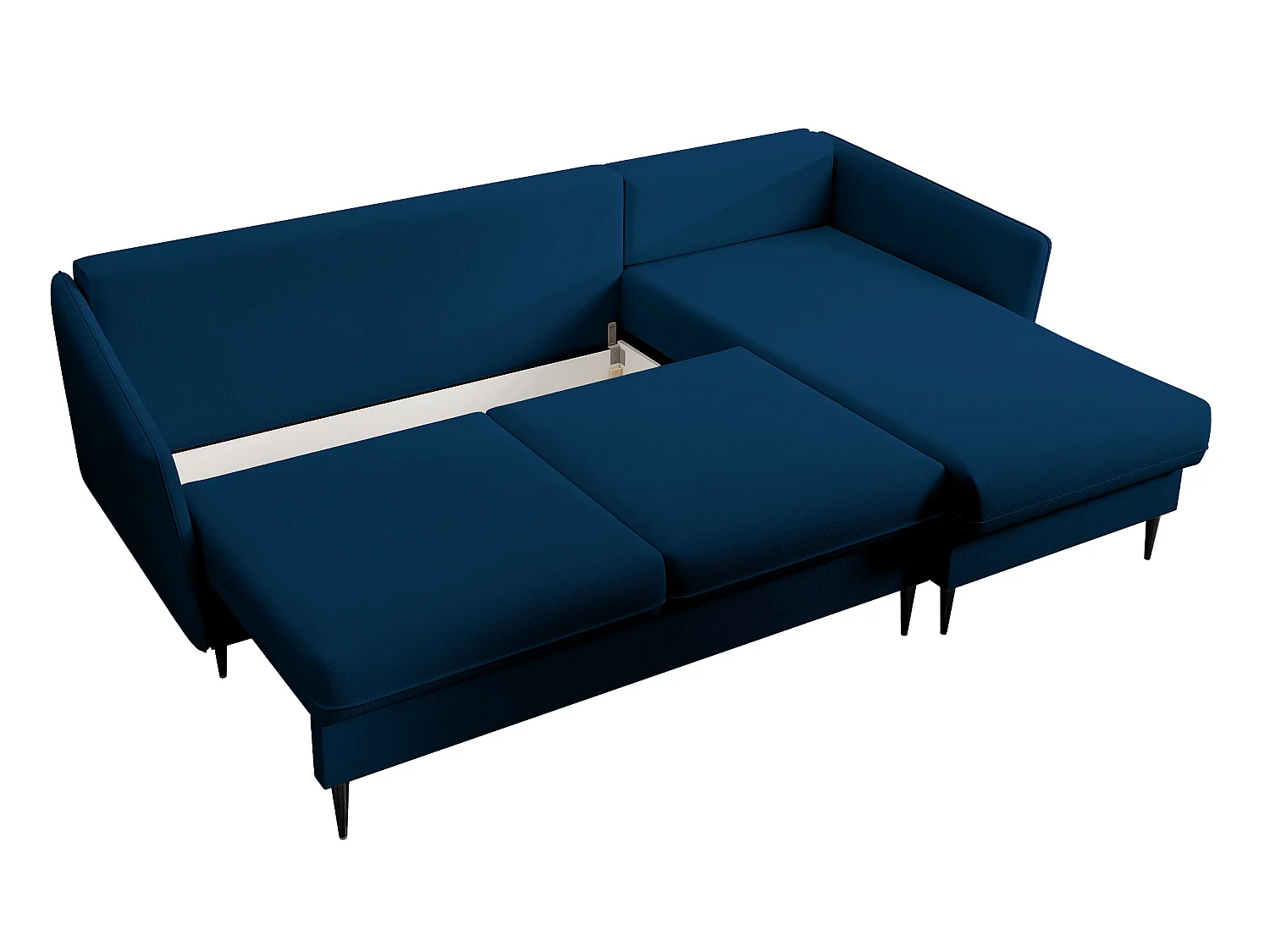 Canapé d'angle - 223 cm - avec fonction couchage - velours hydrophobe - bleu marin - pieds noirs - VOLIO