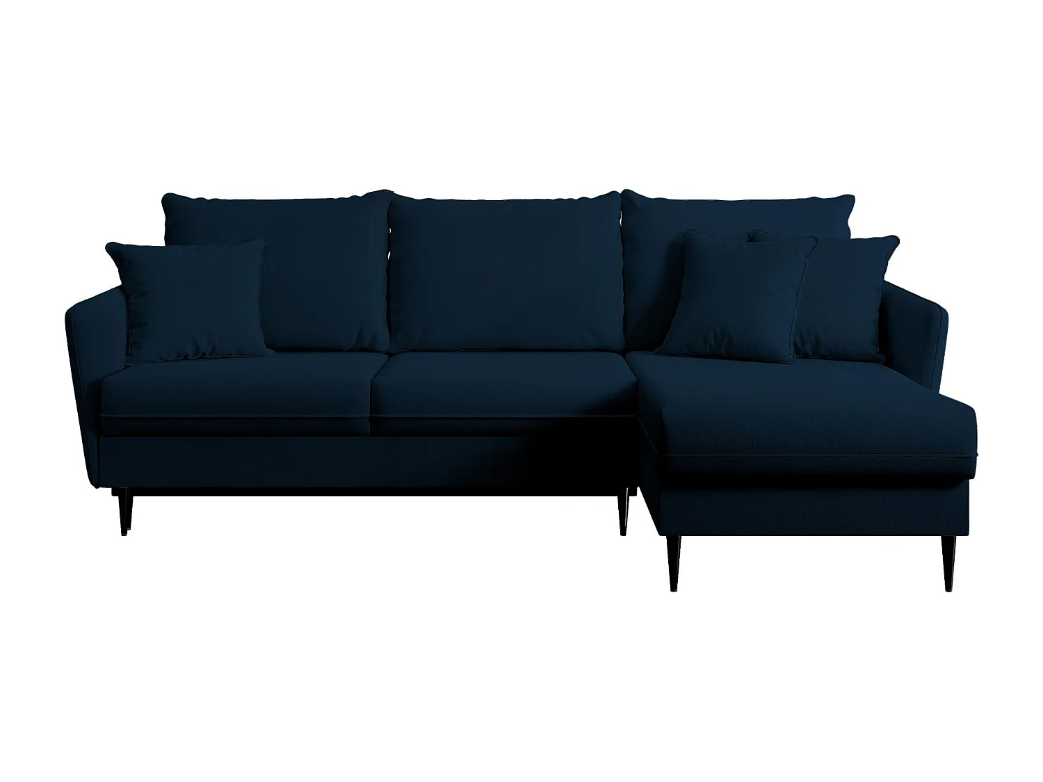 Canapé d'angle - 223 cm - avec fonction couchage - velours hydrophobe - bleu marin - pieds noirs - VOLIO