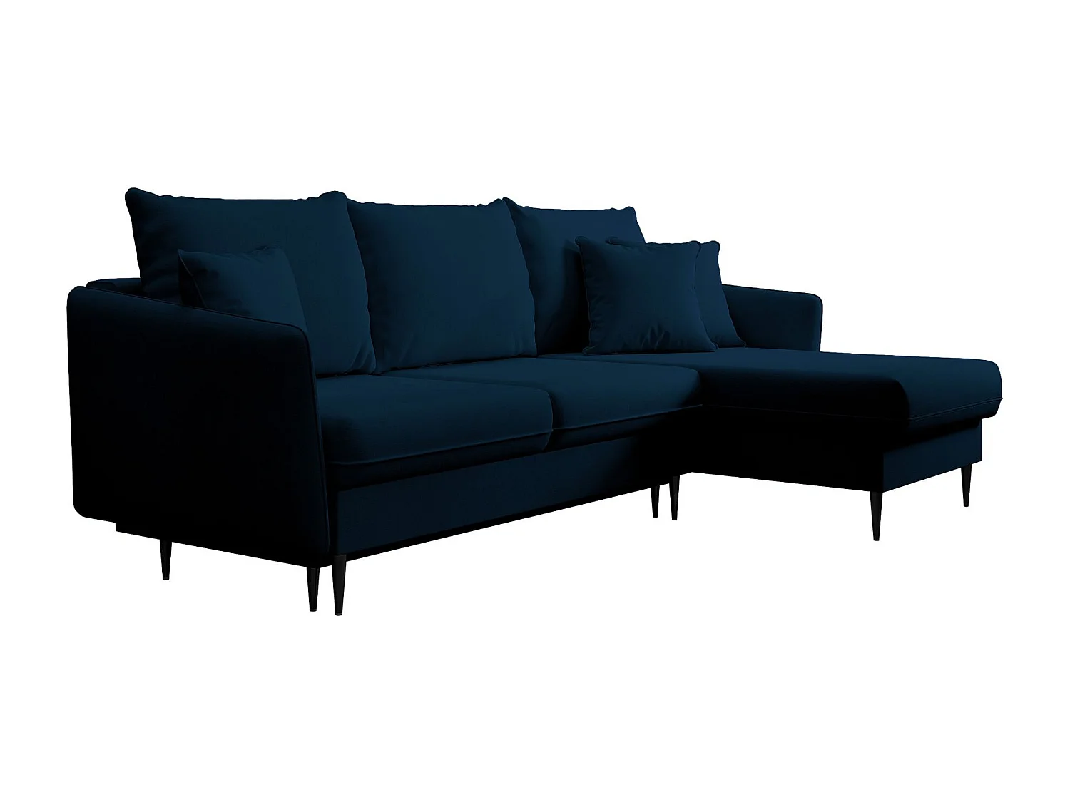Canapé d'angle - 223 cm - avec fonction couchage - velours hydrophobe - bleu marin - pieds noirs - VOLIO